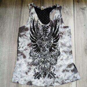 AFFLICTION XL Tank Top Women's Sheer Back NEW